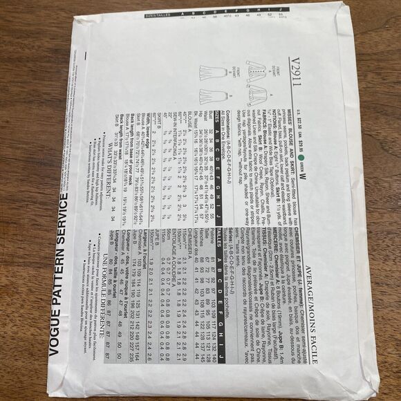 Vogue Sewing Pattern #V2911 Today's Fit by Sandra Betzina OS Blouse & Skirt CUT - Picture 5 of 7